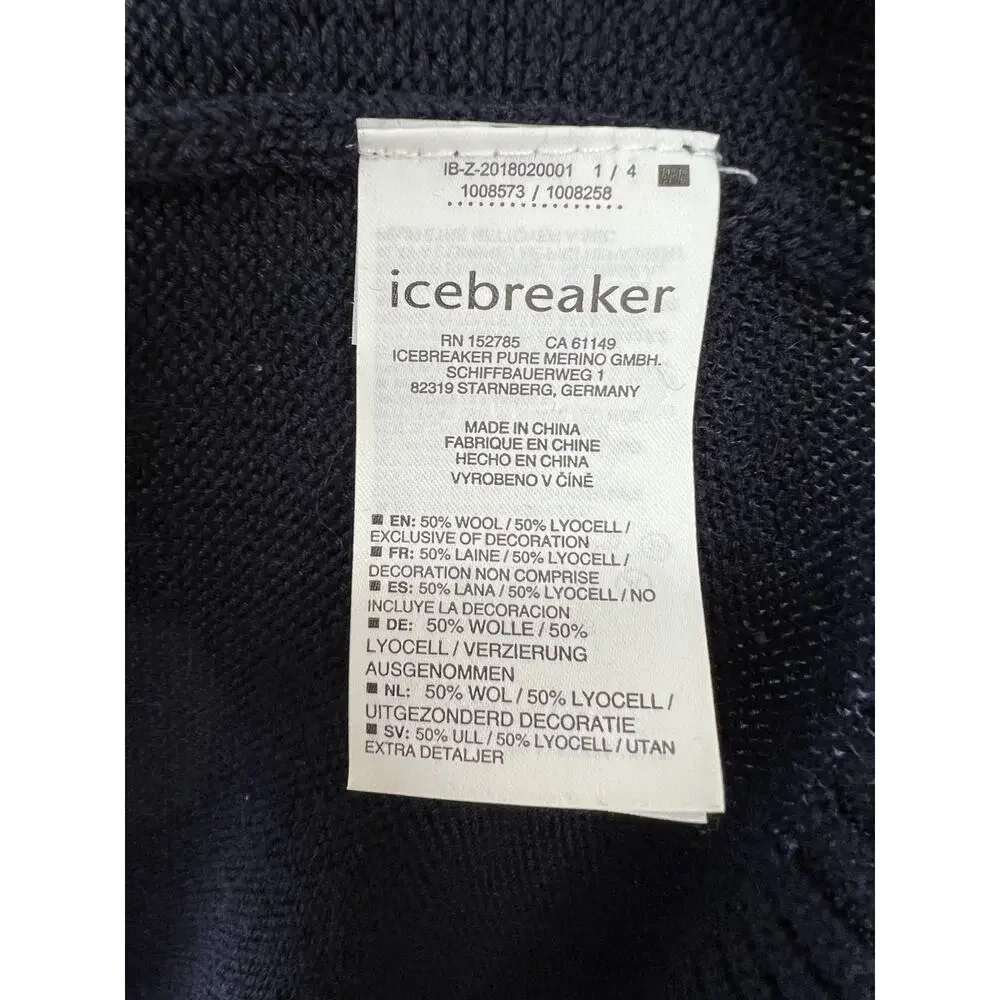 Icebreaker NOVA Navy Blue Drawstring Cowl Neck Merino Wool Sweat Sweater S Small